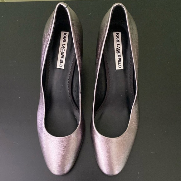 Karl Lagerfeld Paris SABRINA Sliver
Leather Slip on Block Heel Shoes 9.5 - Picture 2 of 10